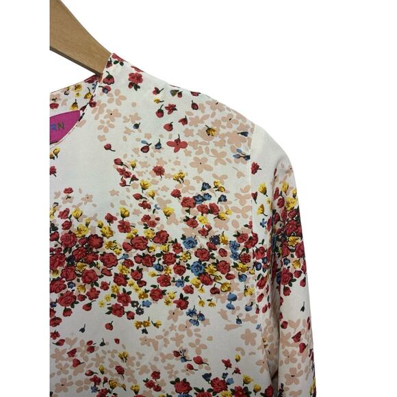 MDRN Balfour Pleated Floral Dress Long Sleeve Drop Waist Tea Length Roses Small - Picture 5 of 10